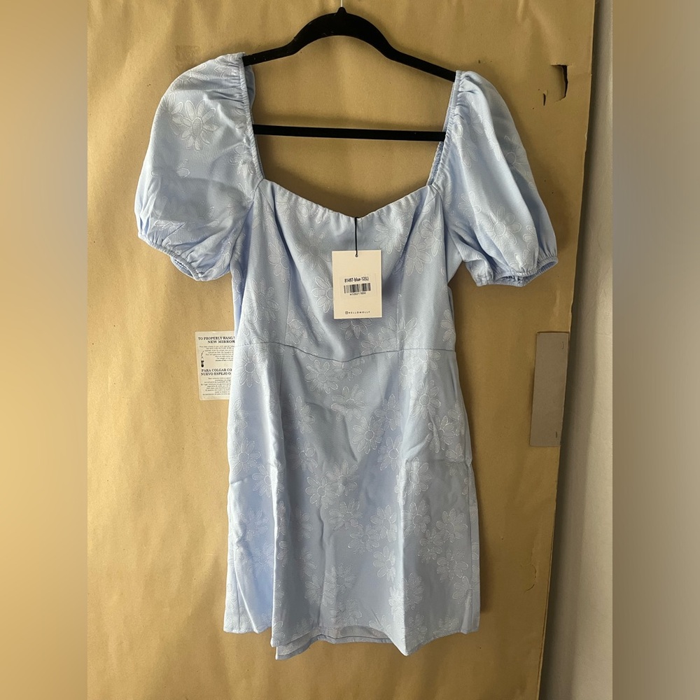 Light Blue Puff Sleeve Mini Dress